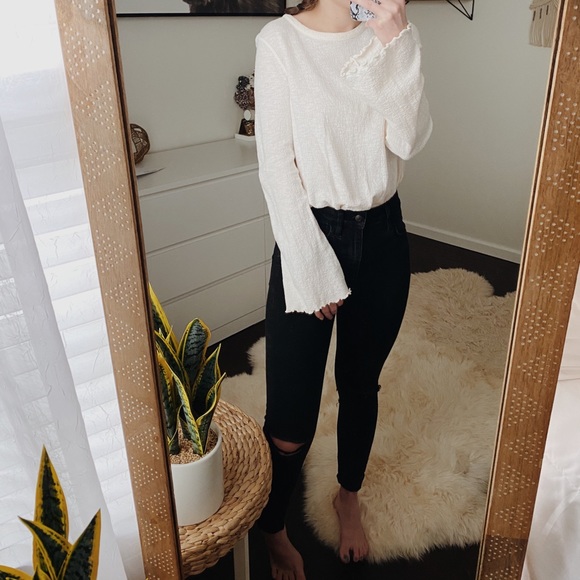 Madewell Tops - Madewell Texture & Thread Smocked Bell-Sleeve Top